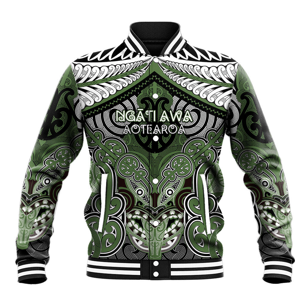 Aotearoa Iwi Ngati Awa Personalised Baseball Jacket Maori Kowhaiwhai Pattern LT19 Unisex Green - Polynesian Pride