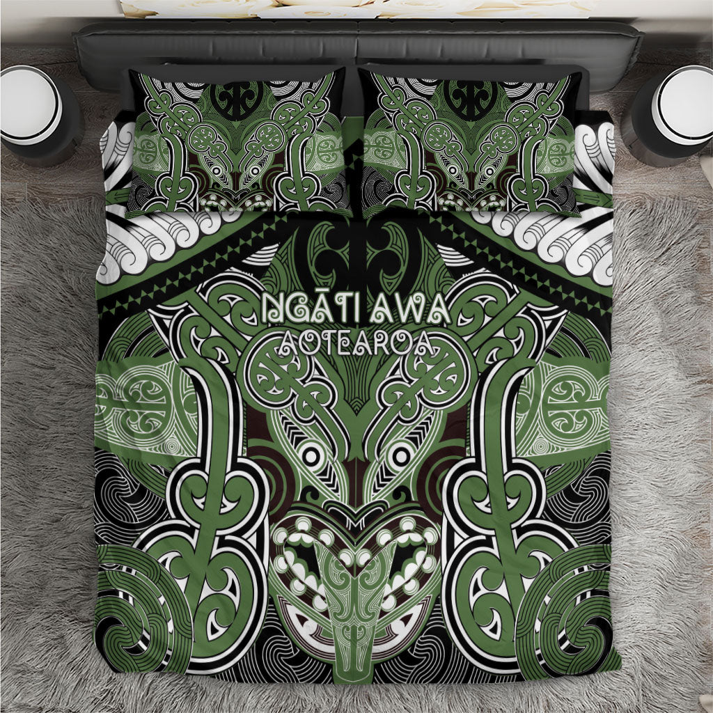 Aotearoa Iwi Ngati Awa Bedding Set Maori Kowhaiwhai Pattern LT19 Green - Polynesian Pride