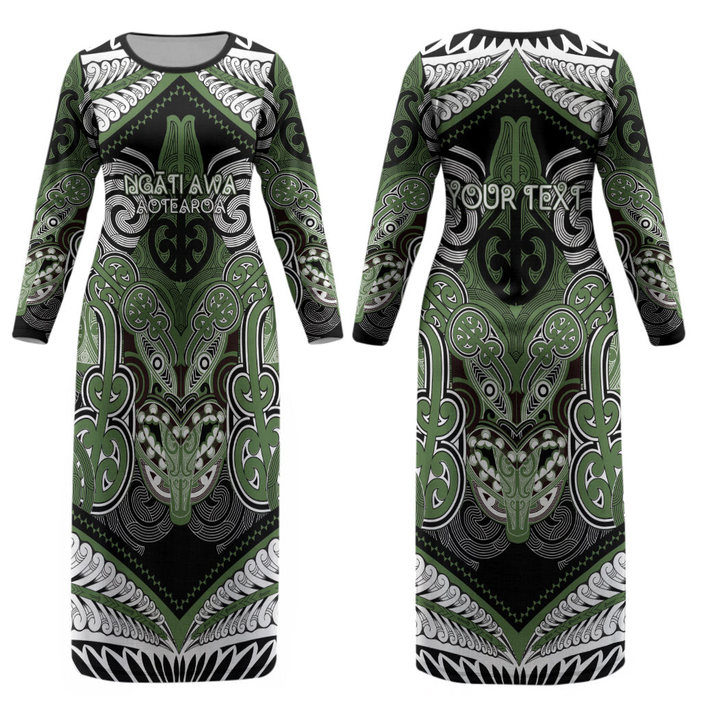 Aotearoa Iwi Ngati Awa Personalised Couples Matching Long Sleeve Bodycon Dress and Hawaiian Shirt Maori Kowhaiwhai Pattern