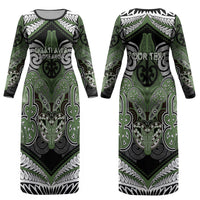 Aotearoa Iwi Ngati Awa Personalised Couples Matching Long Sleeve Bodycon Dress and Long Sleeve Button Shirt Maori Kowhaiwhai Pattern