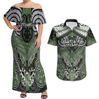 Aotearoa Iwi Ngati Awa Personalised Couples Matching Off Shoulder Maxi Dress and Hawaiian Shirt Maori Kowhaiwhai Pattern