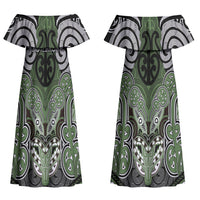 Aotearoa Iwi Ngati Awa Personalised Couples Matching Off Shoulder Maxi Dress and Hawaiian Shirt Maori Kowhaiwhai Pattern