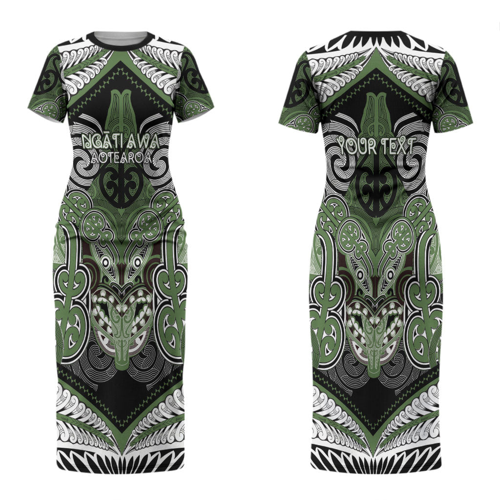 Aotearoa Iwi Ngati Awa Personalised Couples Matching Short Sleeve Bodycon Dress and Hawaiian Shirt Maori Kowhaiwhai Pattern