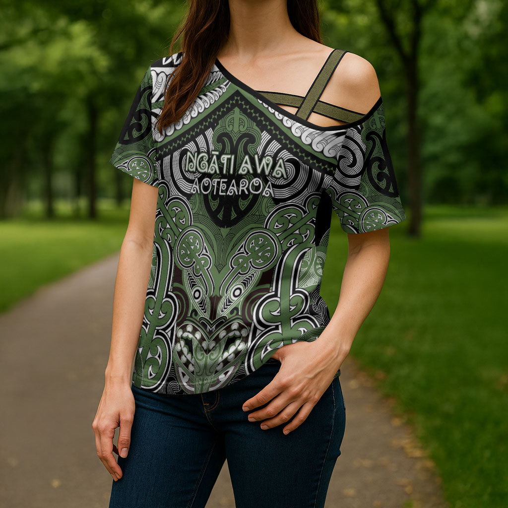 Aotearoa Iwi Ngati Awa Personalised Cross Shoulder Shirt Maori Kowhaiwhai Pattern