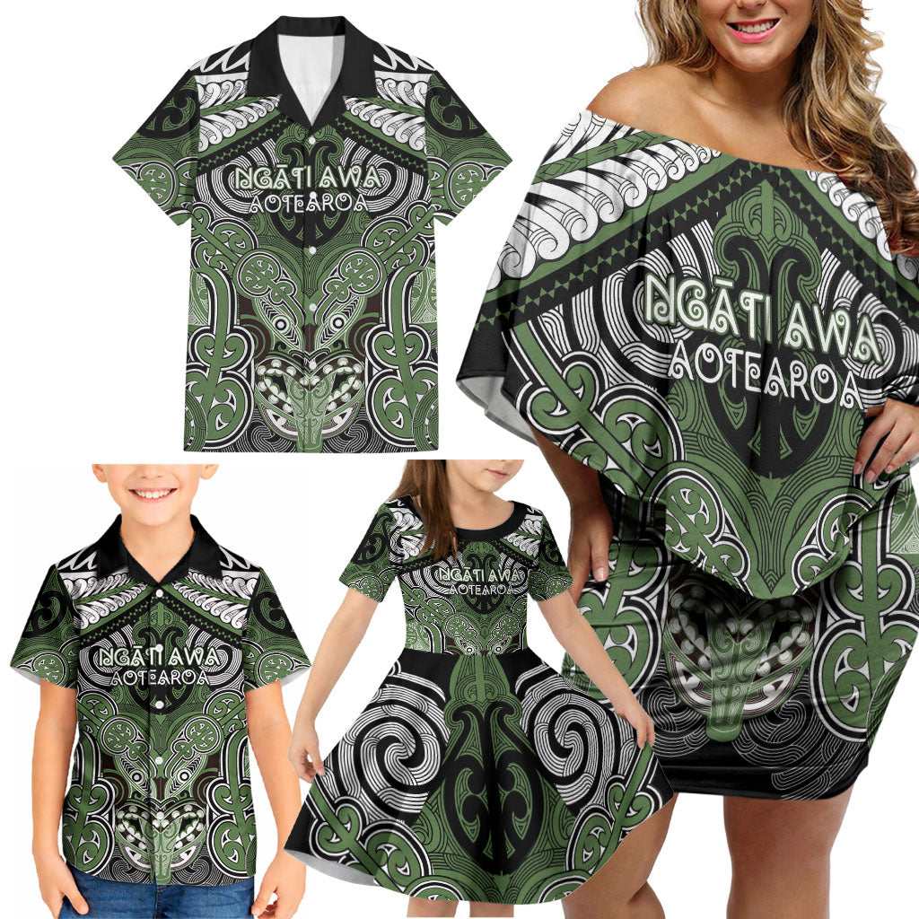 Aotearoa Iwi Ngati Awa Personalised Family Matching Off Shoulder Short Dress and Hawaiian Shirt Maori Kowhaiwhai Pattern