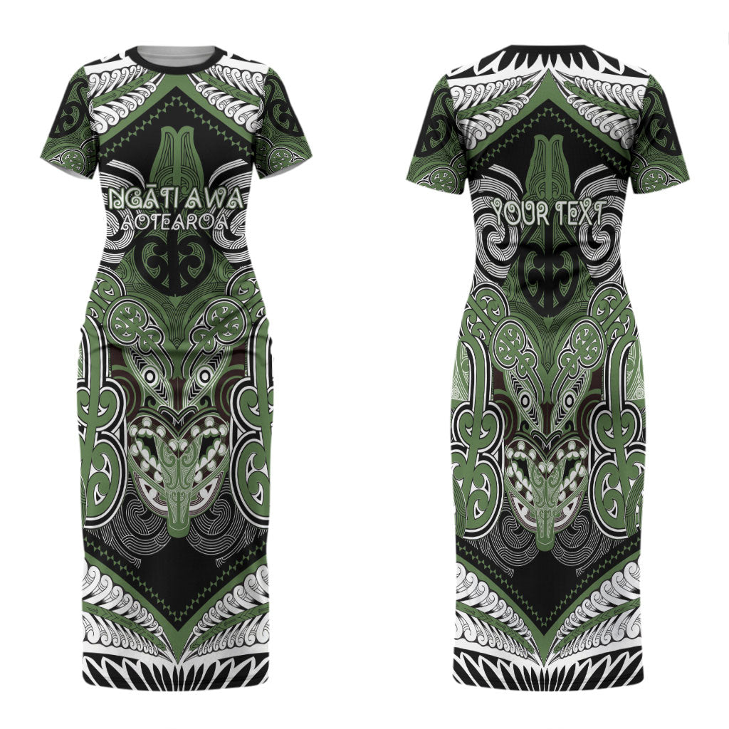 Aotearoa Iwi Ngati Awa Personalised Family Matching Short Sleeve Bodycon Dress and Hawaiian Shirt Maori Kowhaiwhai Pattern