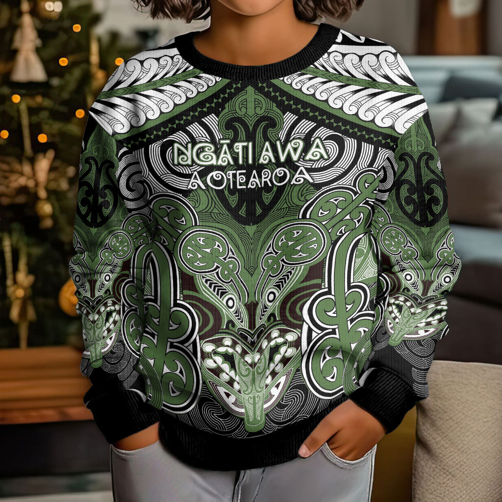 Aotearoa Iwi Ngati Awa Personalised Kid Ugly Christmas Sweater Maori Kowhaiwhai Pattern