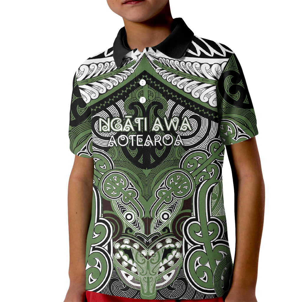 Aotearoa Iwi Ngati Awa Personalised Kid Polo Shirt Maori Kowhaiwhai Pattern LT19 Kid Green - Polynesian Pride
