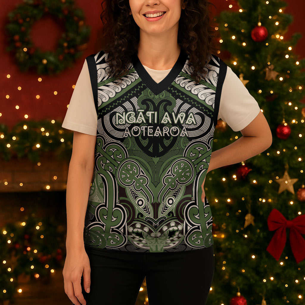 Aotearoa Iwi Ngati Awa Personalised Christmas Knitted V-Neck Vest Maori Kowhaiwhai Pattern