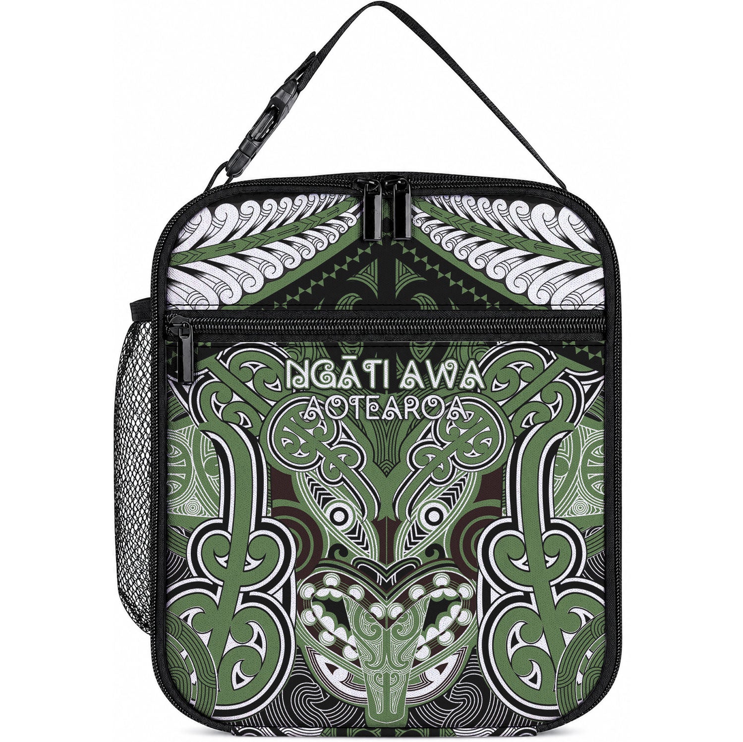 Aotearoa Iwi Ngati Awa Lunch Bag Maori Kowhaiwhai Pattern LT19 10.2 × 8.3 × 4.3 inch Green - Polynesian Pride