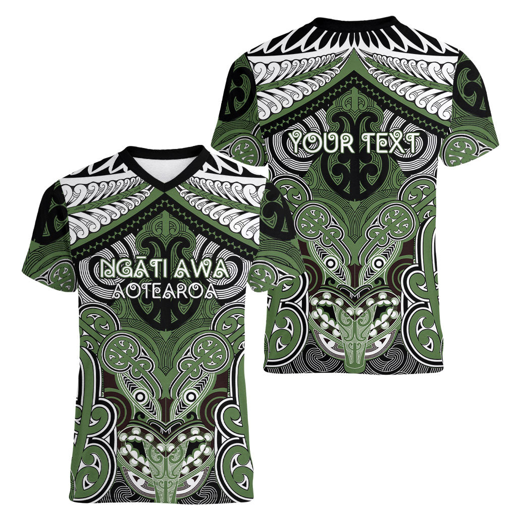 Aotearoa Iwi Ngati Awa Personalised Women V-Neck T-Shirt Maori Kowhaiwhai Pattern