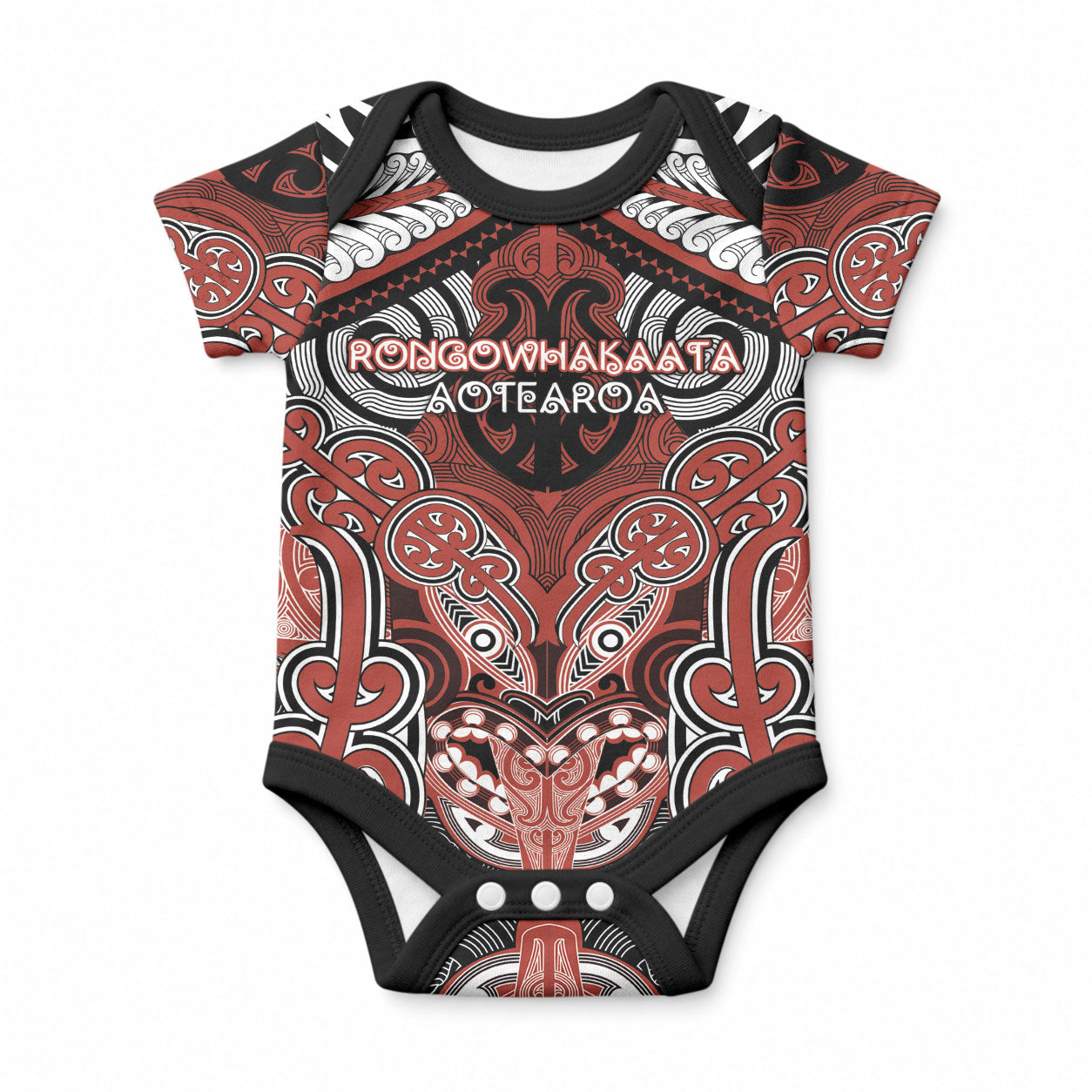 Aotearoa Iwi Rongowhakaata Personalised Baby Onesie Maori Kowhaiwhai Pattern LT19 Red - Polynesian Pride