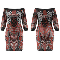 Aotearoa Iwi Rongowhakaata Personalised Couples Matching Off The Shoulder Long Sleeve Dress and Hawaiian Shirt Maori Kowhaiwhai Pattern