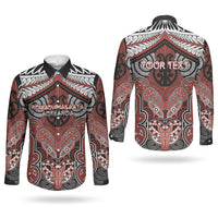Aotearoa Iwi Rongowhakaata Personalised Couples Matching Off The Shoulder Long Sleeve Dress and Long Sleeve Button Shirt Maori Kowhaiwhai Pattern