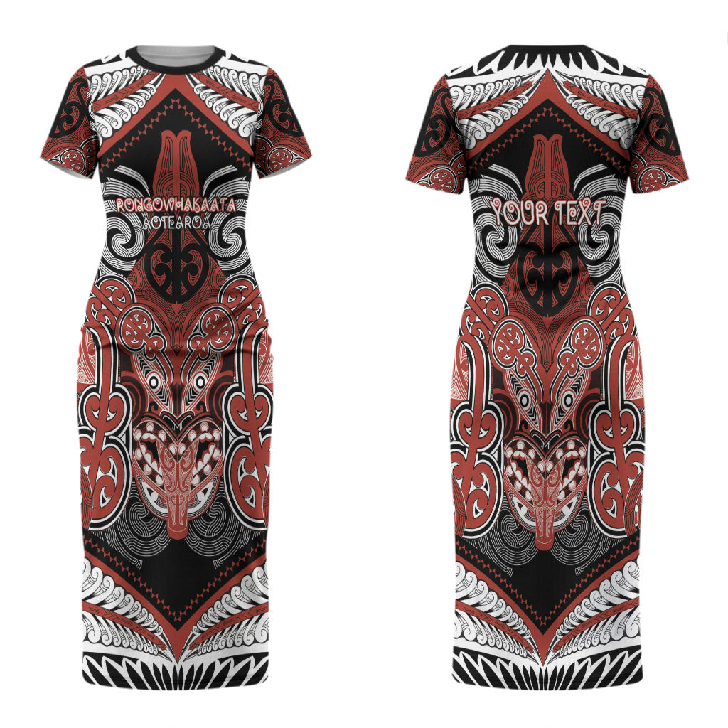 Aotearoa Iwi Rongowhakaata Personalised Couples Matching Short Sleeve Bodycon Dress and Long Sleeve Button Shirt Maori Kowhaiwhai Pattern