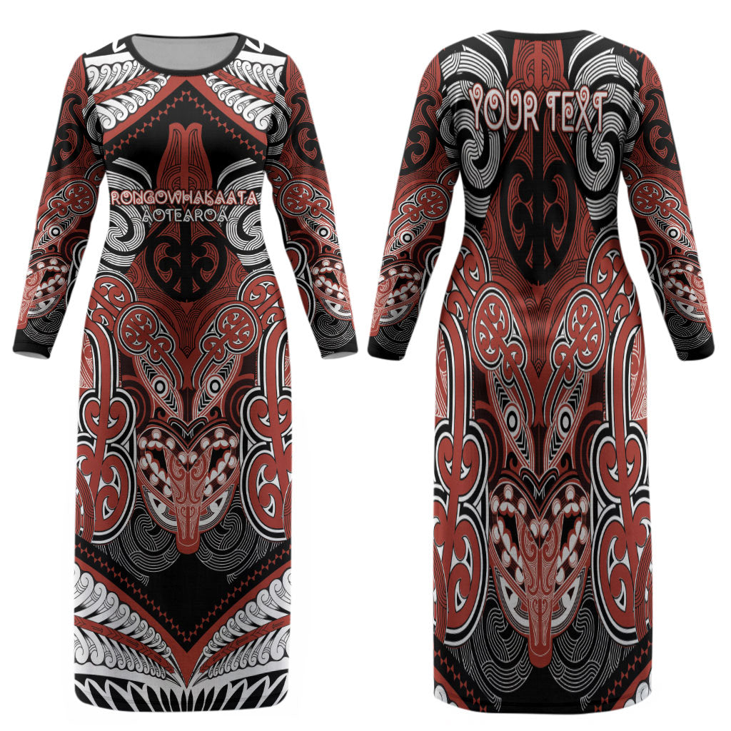 Aotearoa Iwi Rongowhakaata Personalised Family Matching Long Sleeve Bodycon Dress and Hawaiian Shirt Maori Kowhaiwhai Pattern