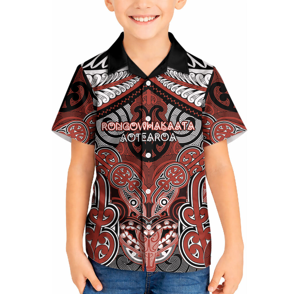 Aotearoa Iwi Rongowhakaata Personalised Kid Hawaiian Shirt Maori Kowhaiwhai Pattern