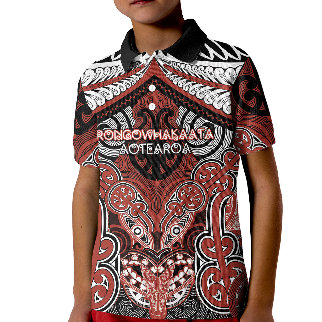Aotearoa Iwi Rongowhakaata Personalised Kid Polo Shirt Maori Kowhaiwhai Pattern LT19 Kid Red - Polynesian Pride