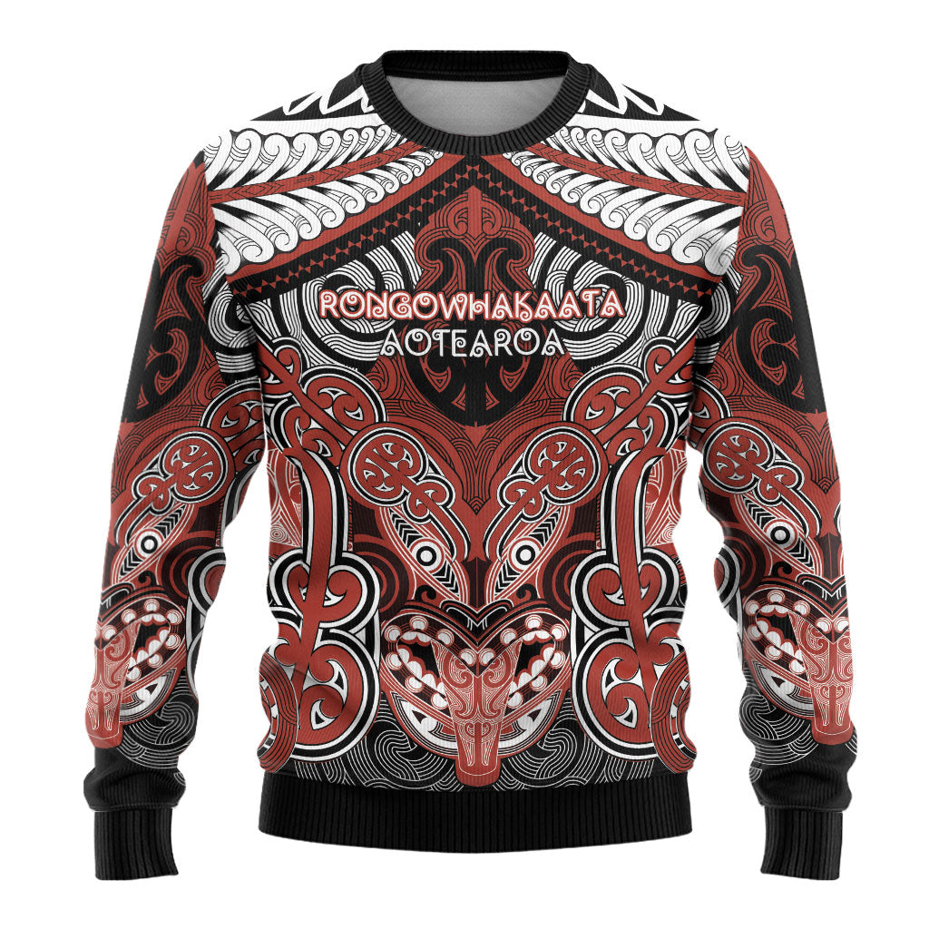 Aotearoa Iwi Rongowhakaata Personalised Ugly Christmas Sweater Maori Kowhaiwhai Pattern