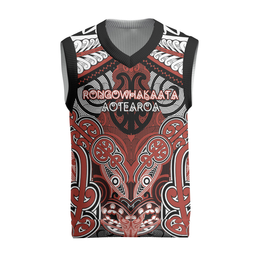 Aotearoa Iwi Rongowhakaata Personalised Christmas Knitted V-Neck Vest Maori Kowhaiwhai Pattern
