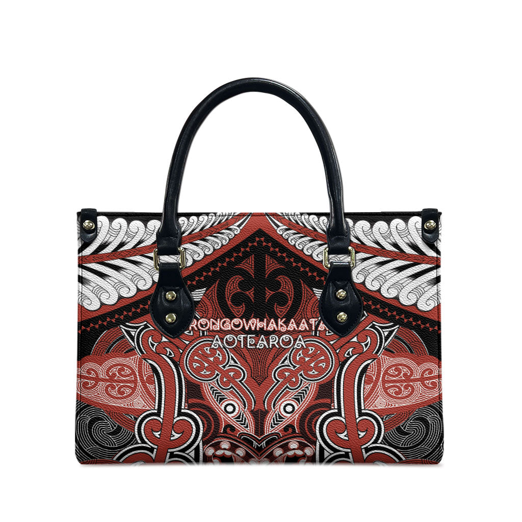 Aotearoa Iwi Rongowhakaata Leather Bag Maori Kowhaiwhai Pattern