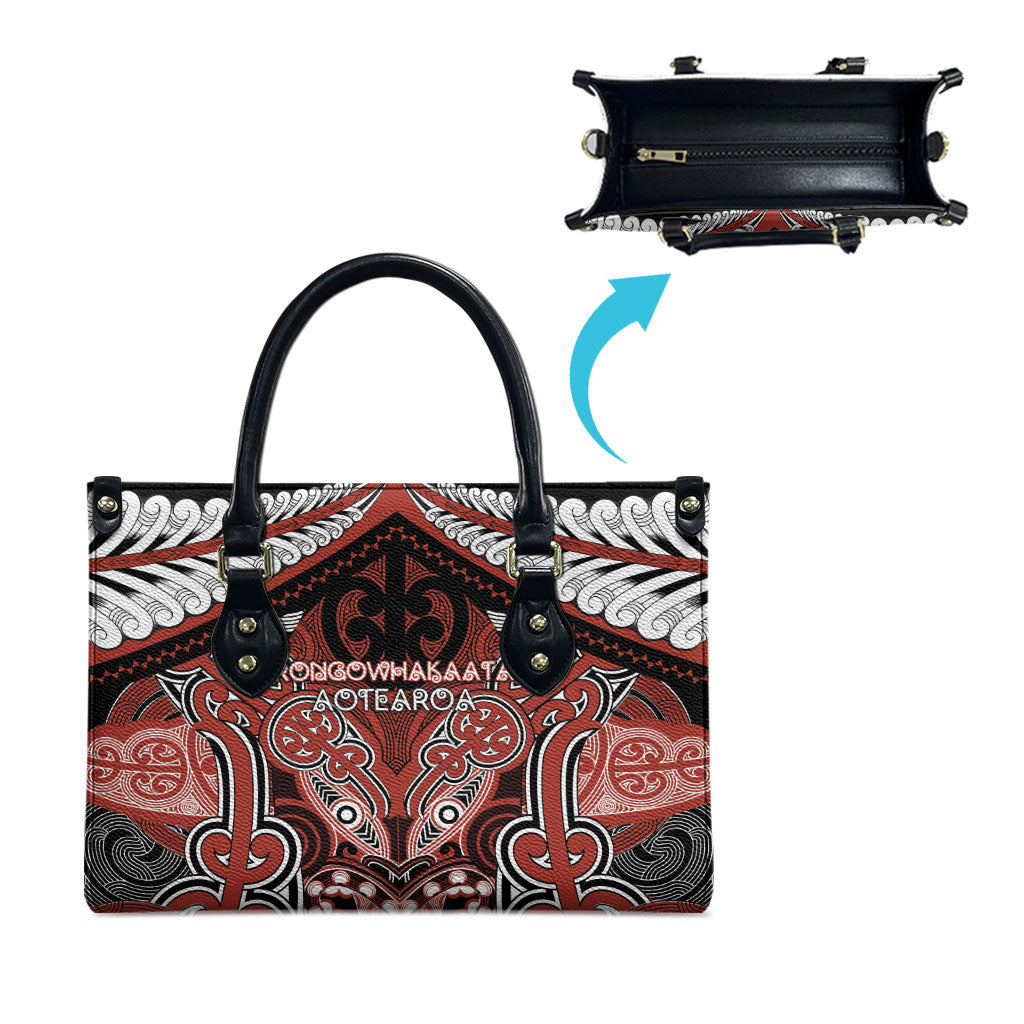 Aotearoa Iwi Rongowhakaata Leather Bag Maori Kowhaiwhai Pattern