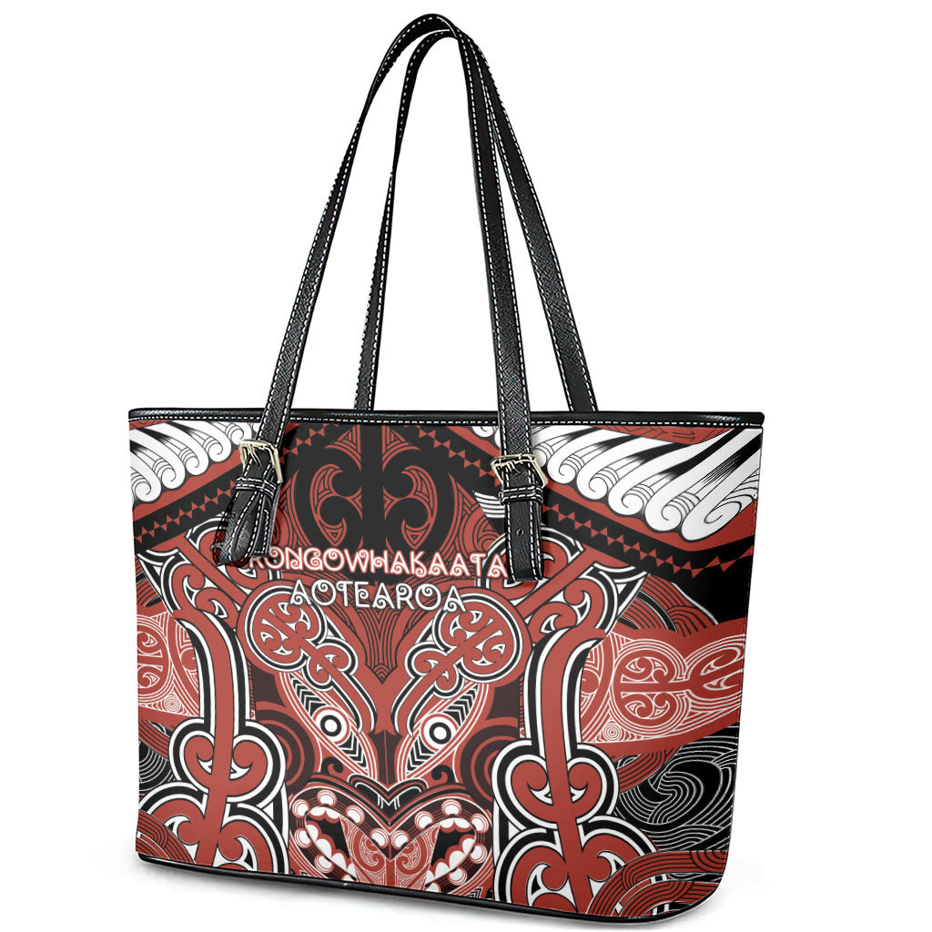 Aotearoa Iwi Rongowhakaata Leather Tote Bag Maori Kowhaiwhai Pattern