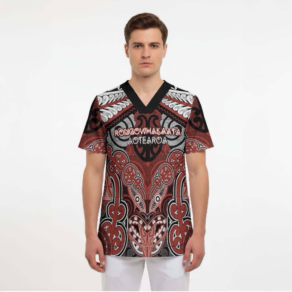 Aotearoa Iwi Rongowhakaata Personalised Scrub Top Maori Kowhaiwhai Pattern