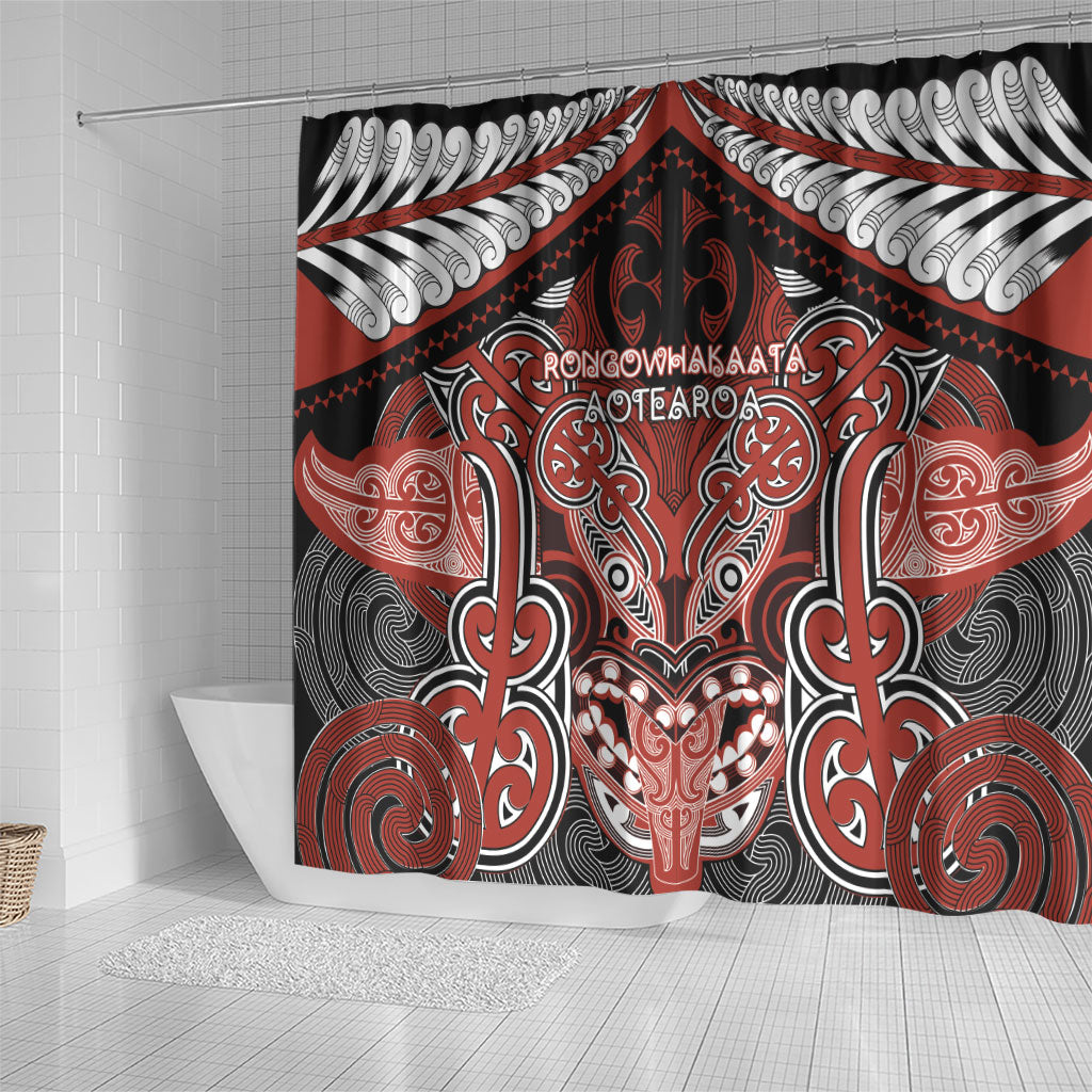 Aotearoa Iwi Rongowhakaata Shower Curtain Maori Kowhaiwhai Pattern