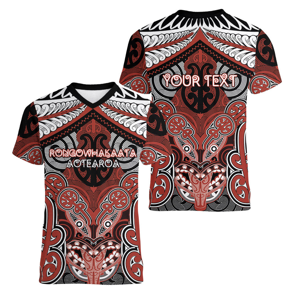 Aotearoa Iwi Rongowhakaata Personalised Women V-Neck T-Shirt Maori Kowhaiwhai Pattern