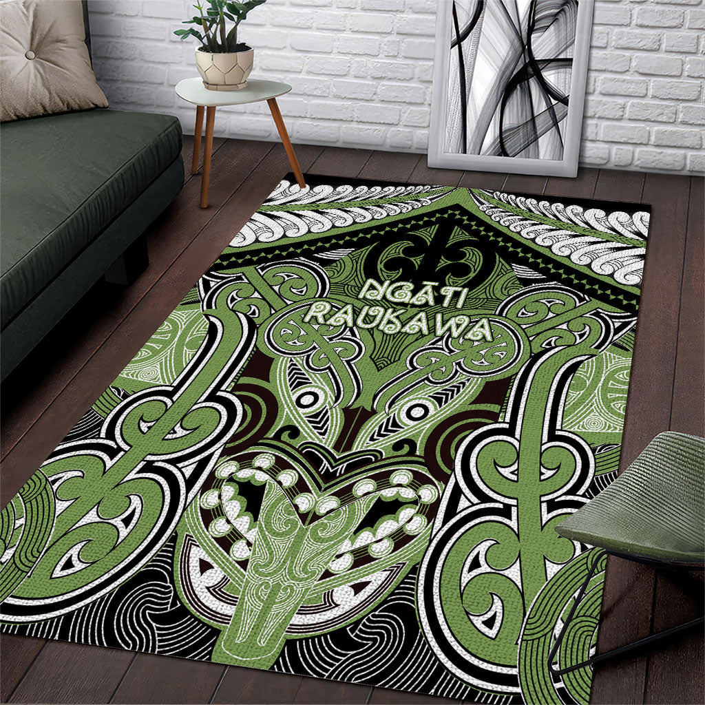 Aotearoa Iwi Ngati Raukawa Area Rug Maori Kowhaiwhai Pattern LT19 Green - Polynesian Pride