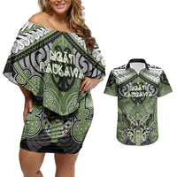 Aotearoa Iwi Ngati Raukawa Personalised Couples Matching Off Shoulder Short Dress and Hawaiian Shirt Maori Kowhaiwhai Pattern