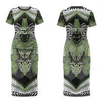 Aotearoa Iwi Ngati Raukawa Personalised Couples Matching Short Sleeve Bodycon Dress and Long Sleeve Button Shirt Maori Kowhaiwhai Pattern