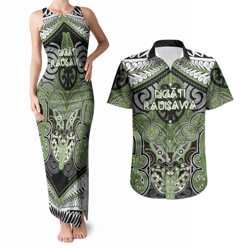 Aotearoa Iwi Ngati Raukawa Personalised Couples Matching Tank Maxi Dress and Hawaiian Shirt Maori Kowhaiwhai Pattern