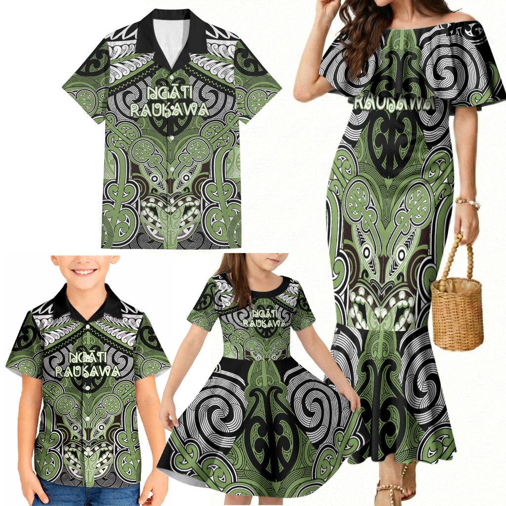 Aotearoa Iwi Ngati Raukawa Personalised Family Matching Mermaid Dress and Hawaiian Shirt Maori Kowhaiwhai Pattern