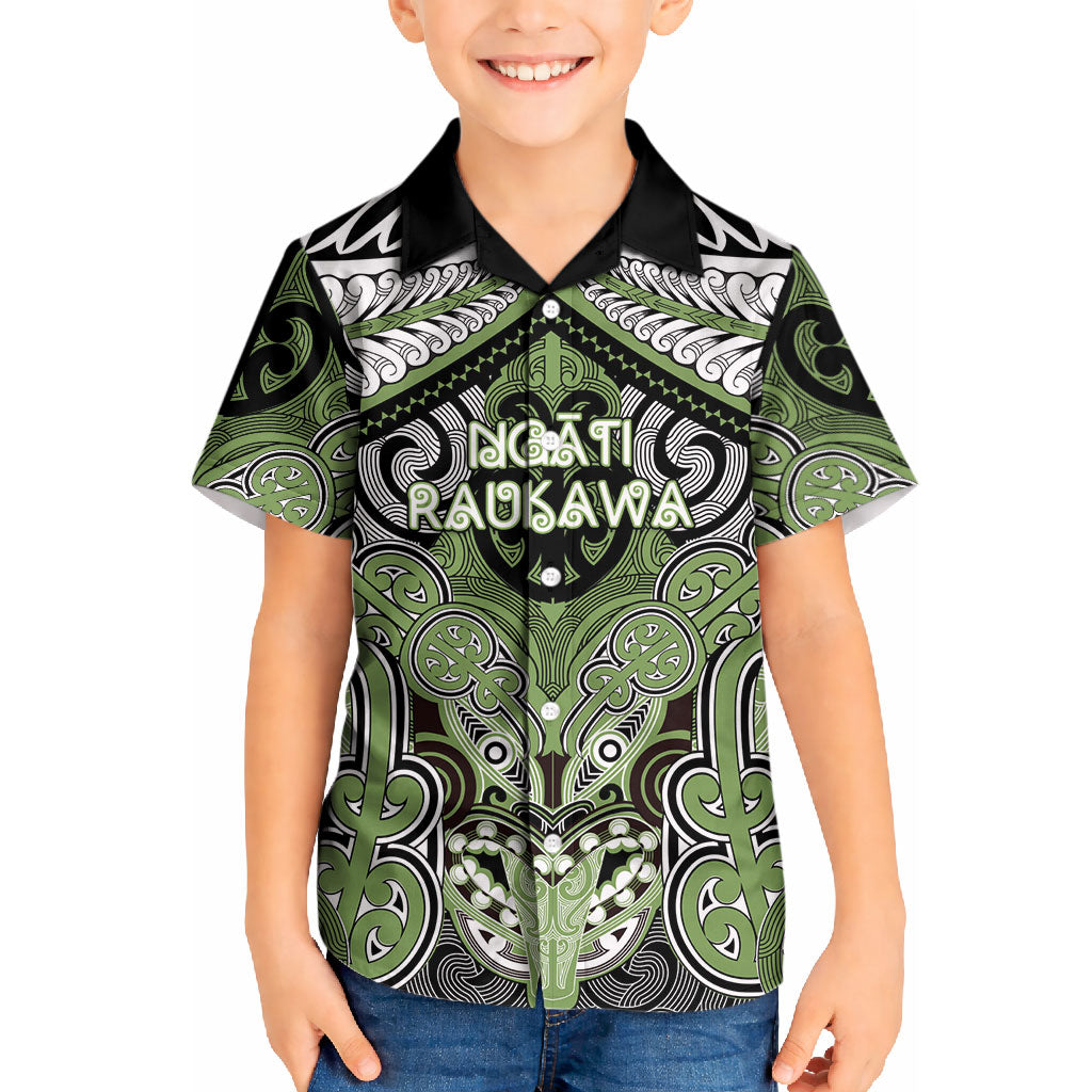 Aotearoa Iwi Ngati Raukawa Personalised Kid Hawaiian Shirt Maori Kowhaiwhai Pattern LT19 Kid Green - Polynesian Pride