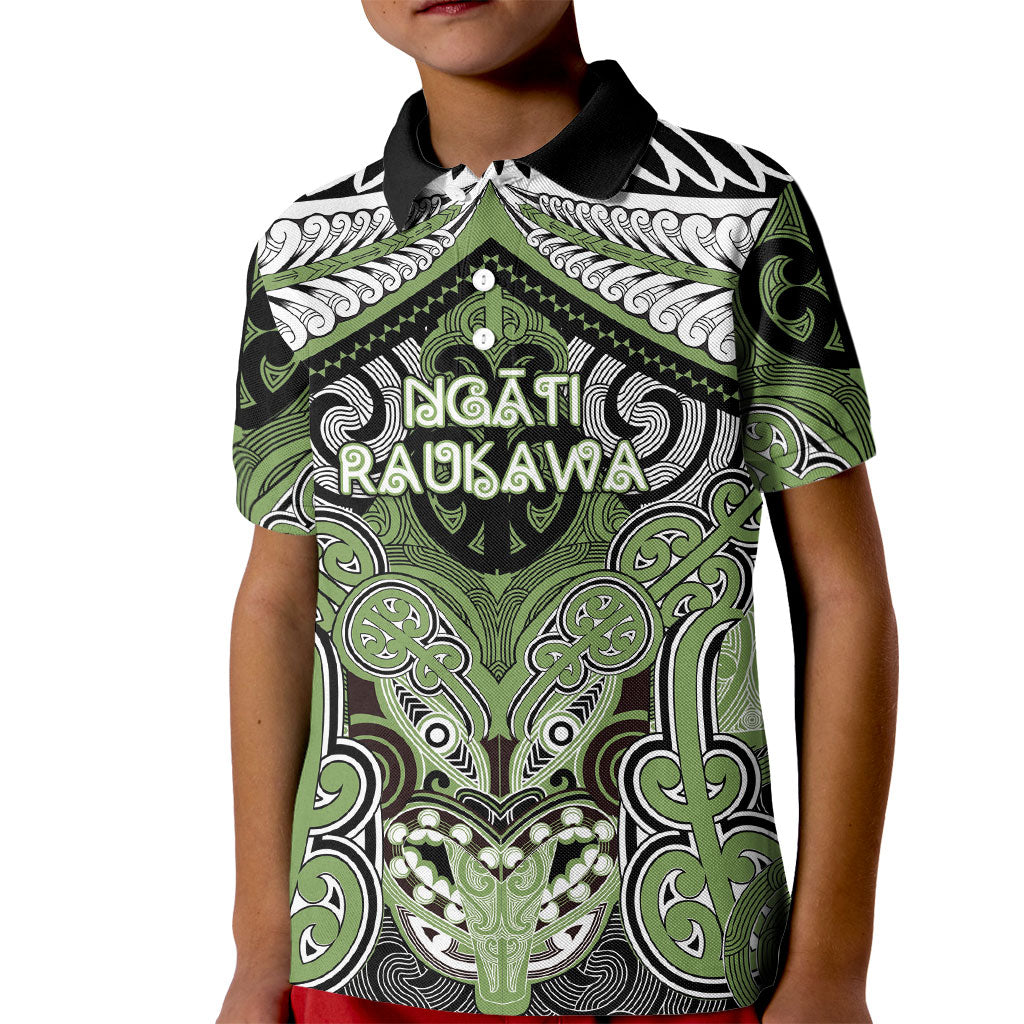 Aotearoa Iwi Ngati Raukawa Personalised Kid Polo Shirt Maori Kowhaiwhai Pattern LT19 Kid Green - Polynesian Pride