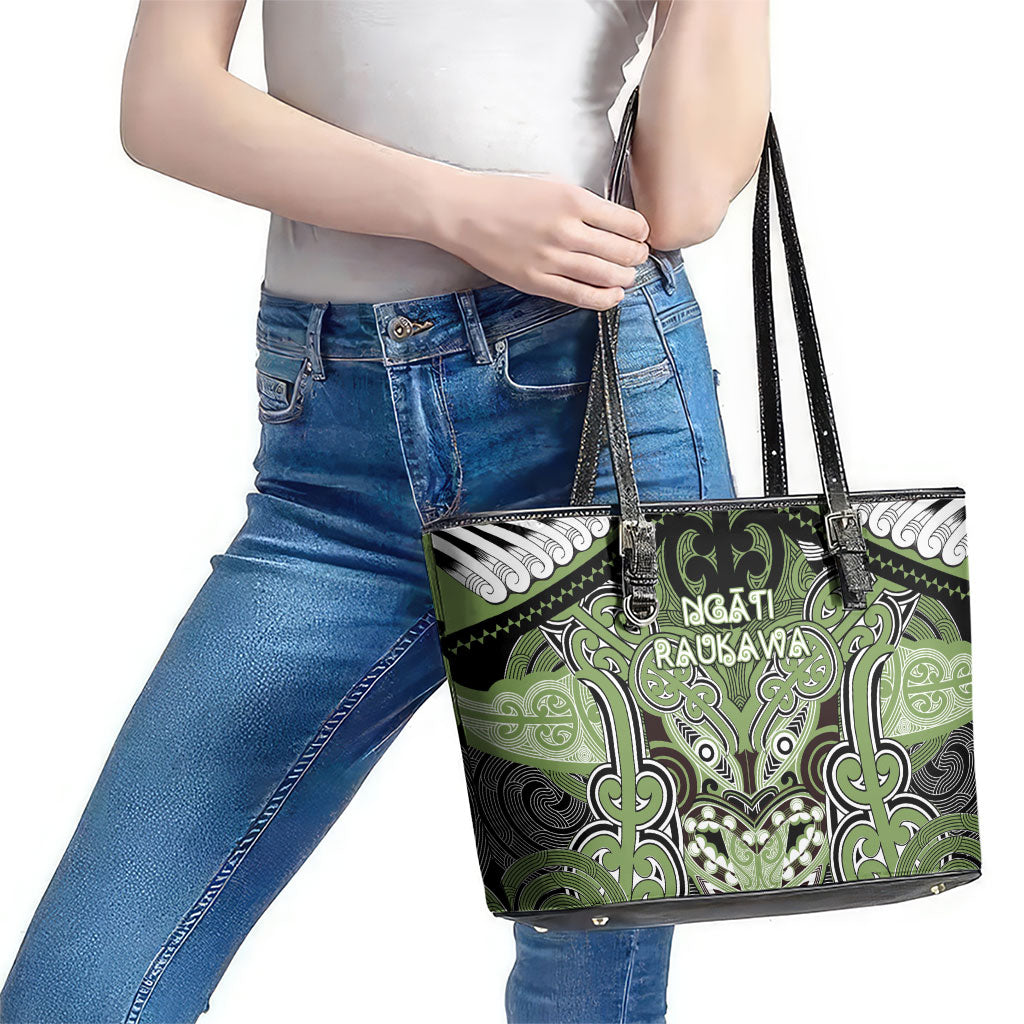 Aotearoa Iwi Ngati Raukawa Leather Tote Bag Maori Kowhaiwhai Pattern
