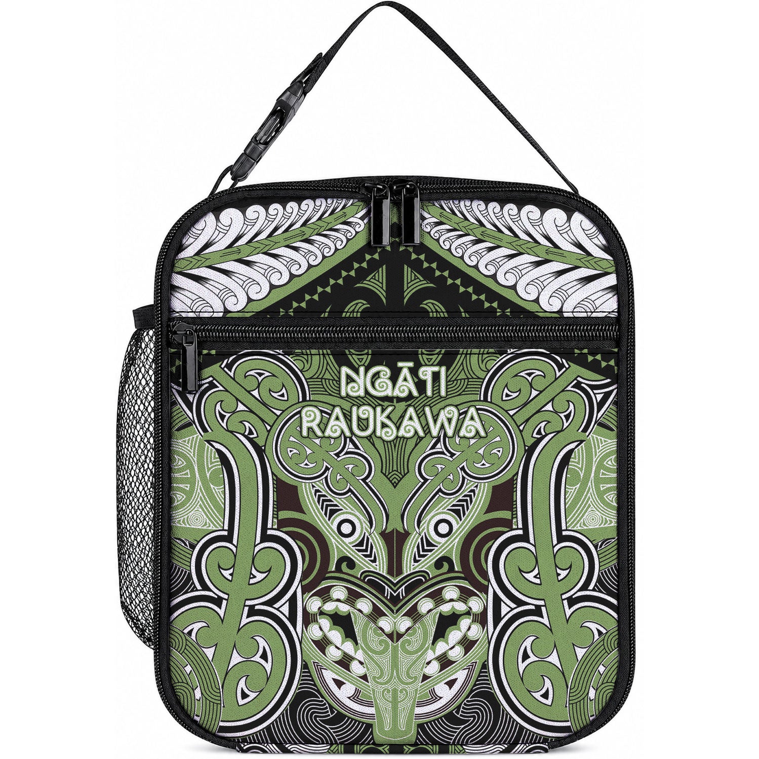 Aotearoa Iwi Ngati Raukawa Lunch Bag Maori Kowhaiwhai Pattern LT19 10.2 × 8.3 × 4.3 inch Green - Polynesian Pride