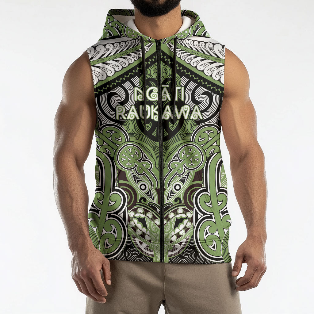 Aotearoa Iwi Ngati Raukawa Personalised Sleeveless Zip Hoodie Maori Kowhaiwhai Pattern