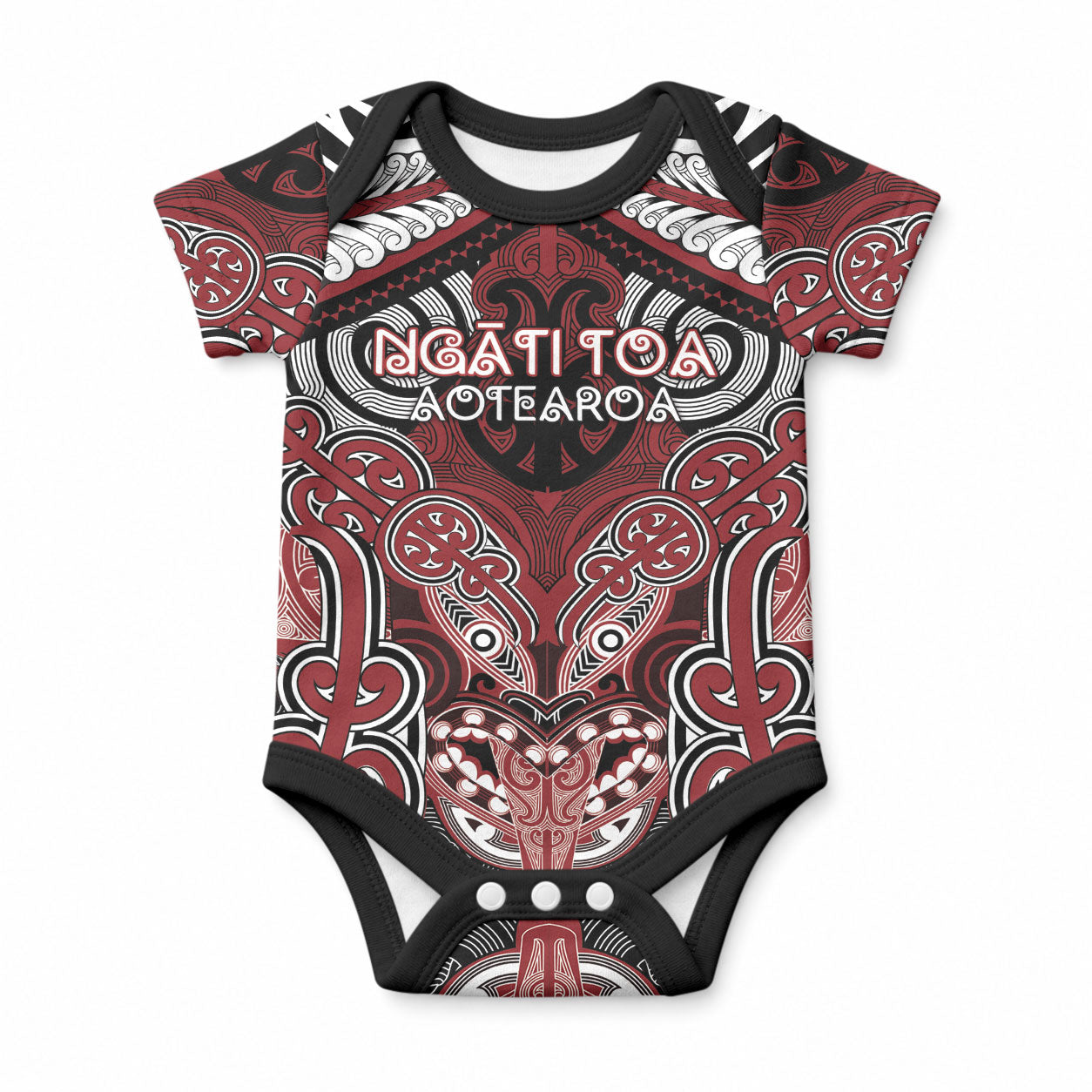 Aotearoa Iwi Ngati Toa Personalised Baby Onesie Maori Kowhaiwhai Pattern LT19 Red - Polynesian Pride