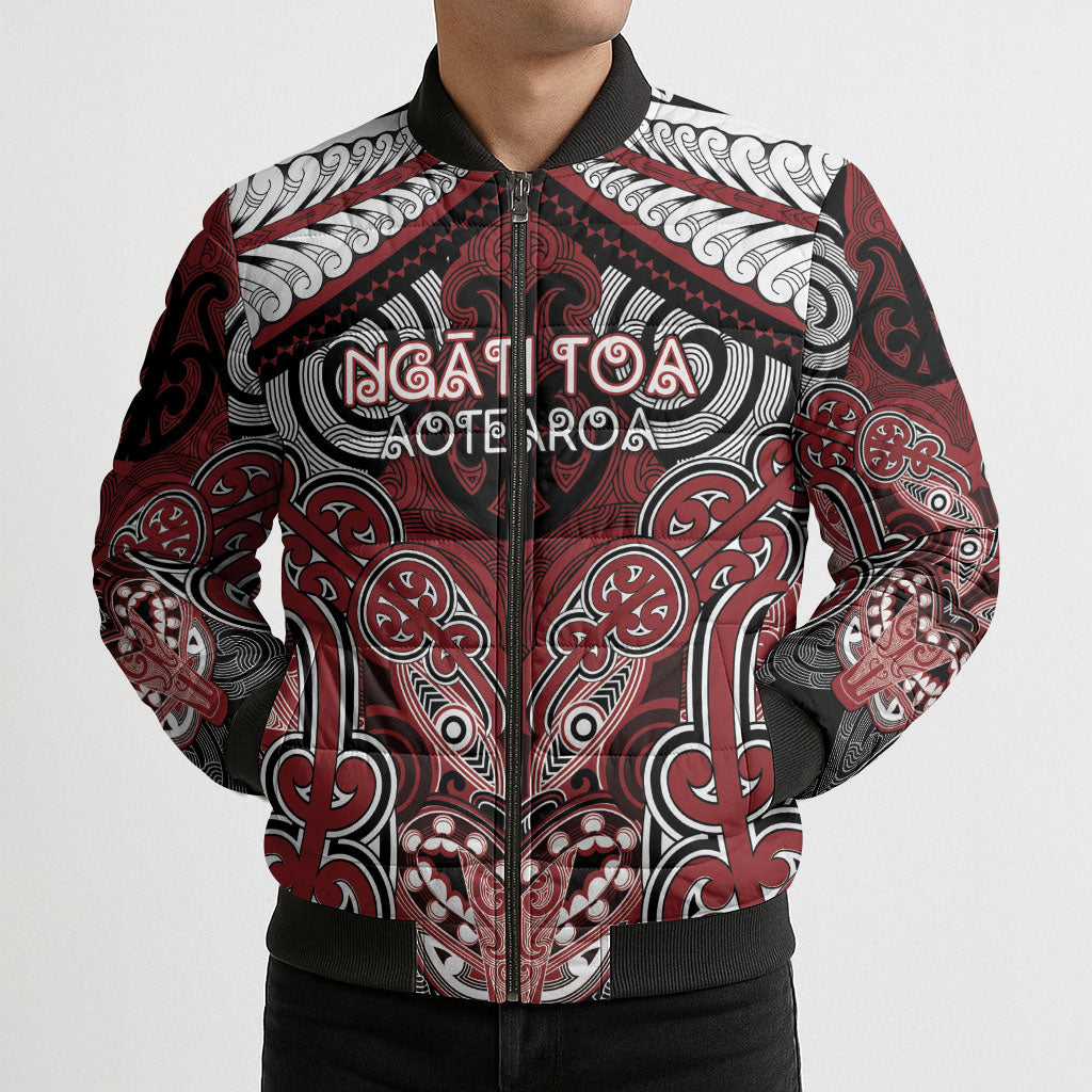 Aotearoa Iwi Ngati Toa Personalised Bomber Puffer Jacket Maori Kowhaiwhai Pattern