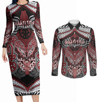 Aotearoa Iwi Ngati Toa Personalised Couples Matching Long Sleeve Bodycon Dress and Long Sleeve Button Shirt Maori Kowhaiwhai Pattern