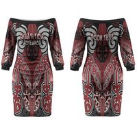 Aotearoa Iwi Ngati Toa Personalised Couples Matching Off The Shoulder Long Sleeve Dress and Hawaiian Shirt Maori Kowhaiwhai Pattern