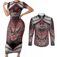 Aotearoa Iwi Ngati Toa Personalised Couples Matching Short Sleeve Bodycon Dress and Long Sleeve Button Shirt Maori Kowhaiwhai Pattern