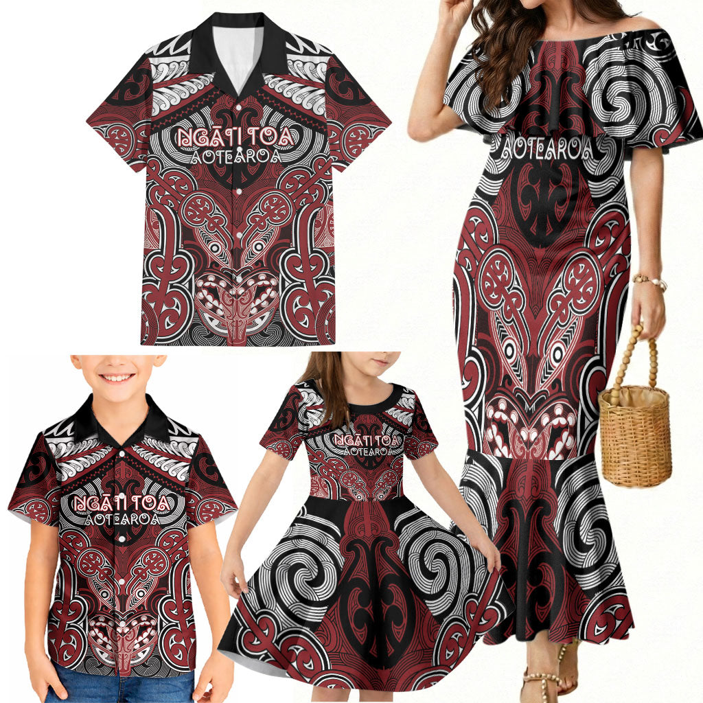 Aotearoa Iwi Ngati Toa Personalised Family Matching Mermaid Dress and Hawaiian Shirt Maori Kowhaiwhai Pattern