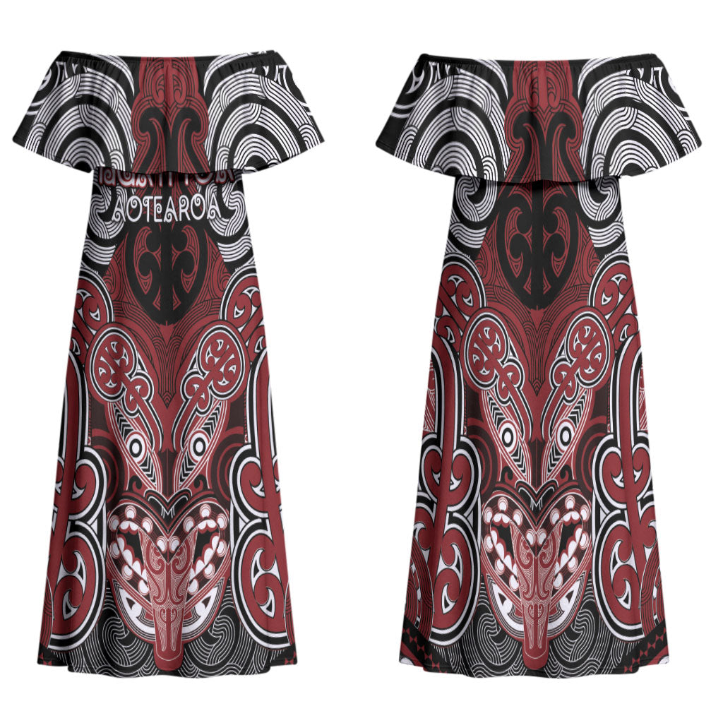 Aotearoa Iwi Ngati Toa Personalised Family Matching Off Shoulder Maxi Dress and Hawaiian Shirt Maori Kowhaiwhai Pattern