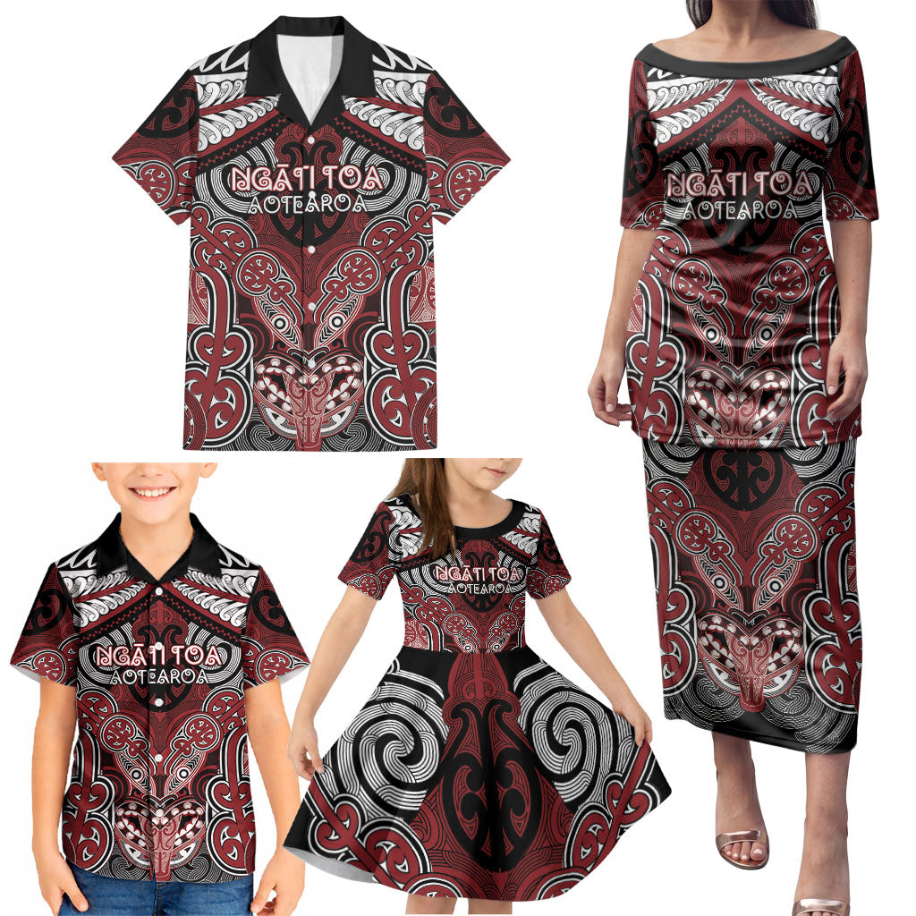 Aotearoa Iwi Ngati Toa Personalised Family Matching Puletasi and Hawaiian Shirt Maori Kowhaiwhai Pattern