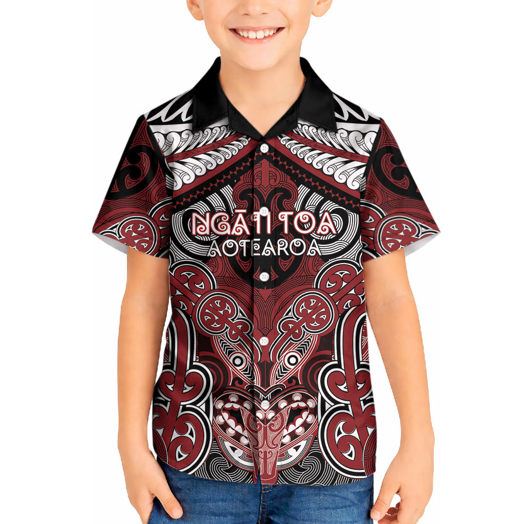 Aotearoa Iwi Ngati Toa Personalised Kid Hawaiian Shirt Maori Kowhaiwhai Pattern LT19 Kid Red - Polynesian Pride