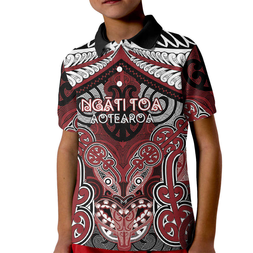 Aotearoa Iwi Ngati Toa Personalised Kid Polo Shirt Maori Kowhaiwhai Pattern LT19 Kid Red - Polynesian Pride